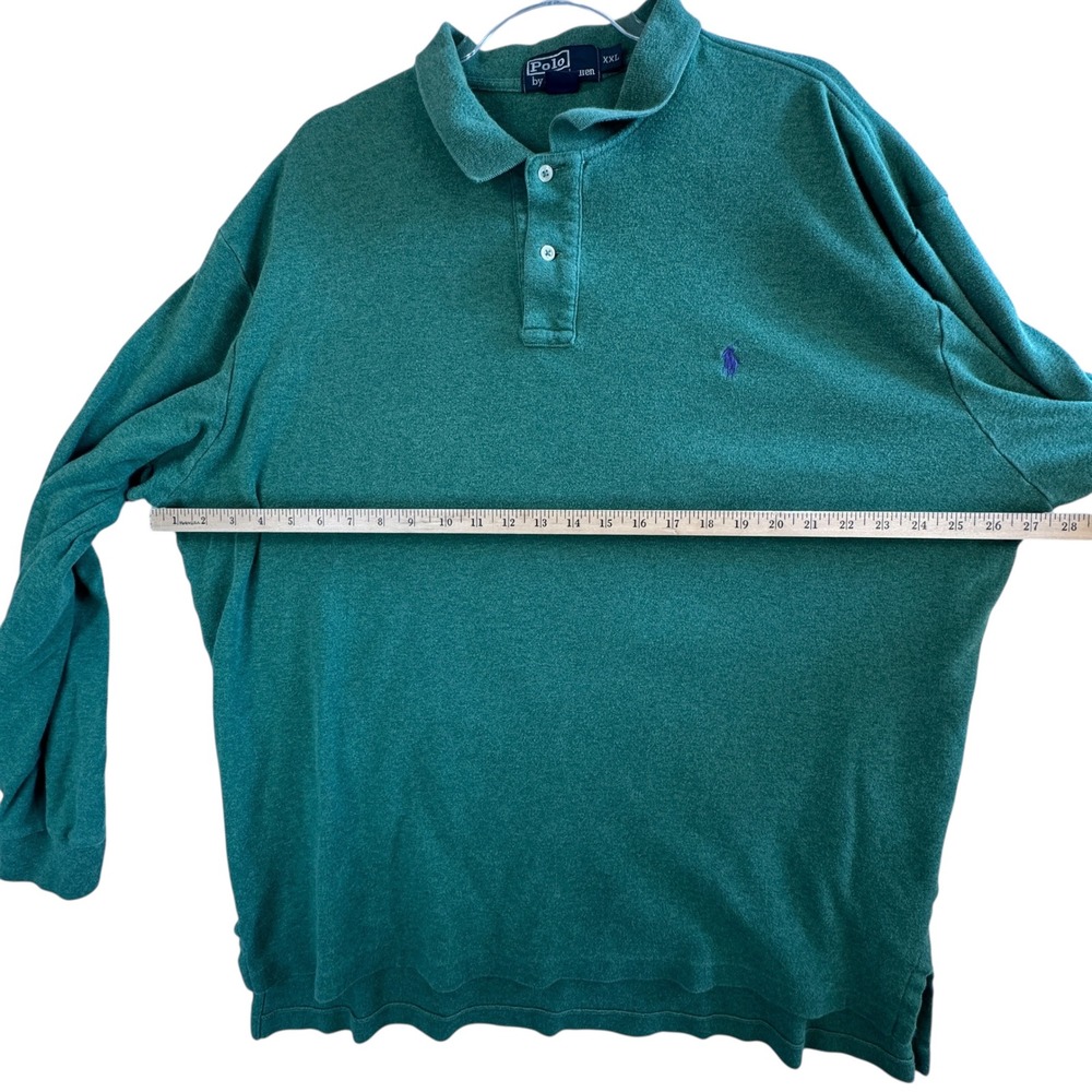 Polo Ralph Lauren L/S Polo Shirt XXL Green Cotton Classic Preppy Heritage‎ READ - Picture 7 of 9